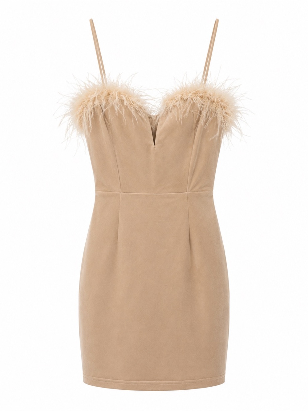 superdown Revolve Erika Feather Trim Mini Dress in Champagne  Size Extra Small